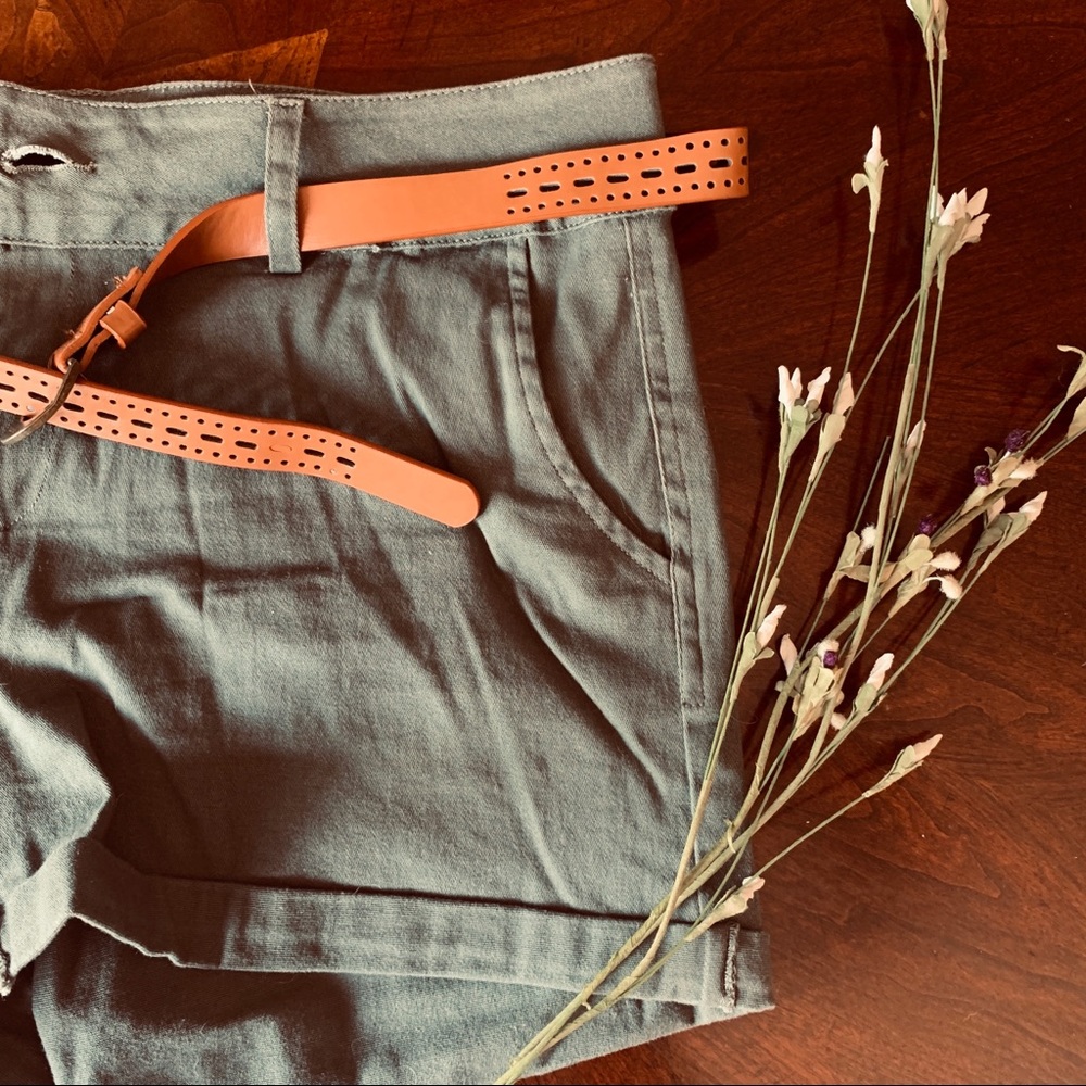 Olive green shorts with belt